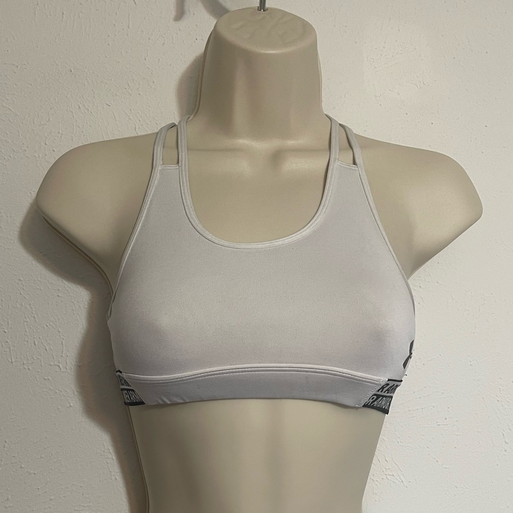 Girls under Armour sports bra size youth medium white razor back sporty athletic